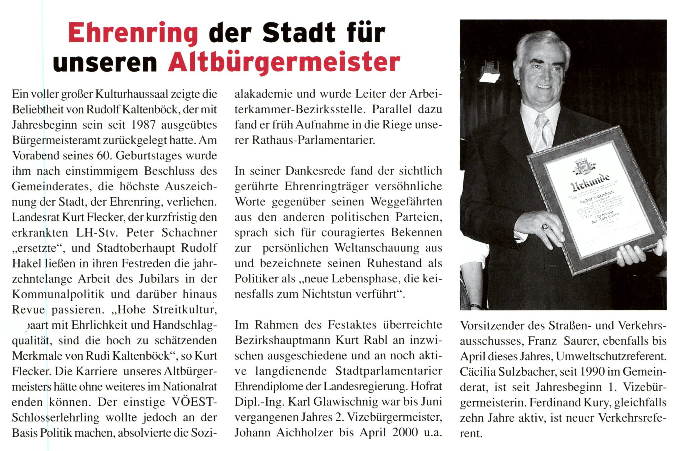 Verleihung des Ehrenringes