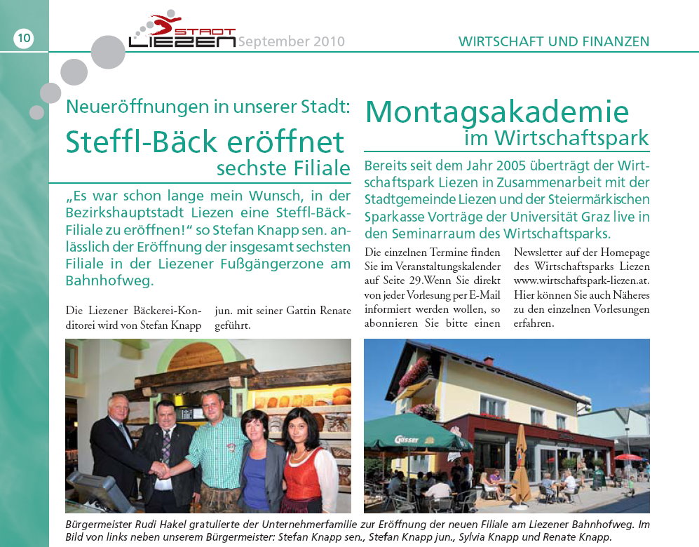 Eröffnungsfeier - Bericht in den Stadtnachrichten September 2010
