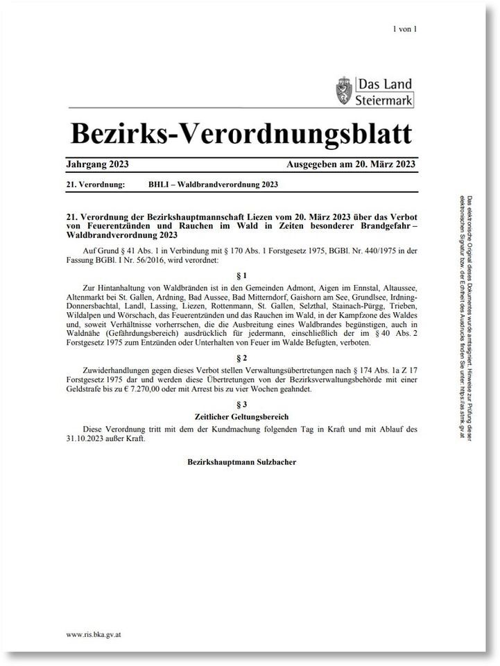BHLI-Verbor von Feuerentzündungen und Rauchen im Wald