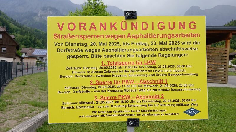 Sperre Dorfstraße Weißenbach