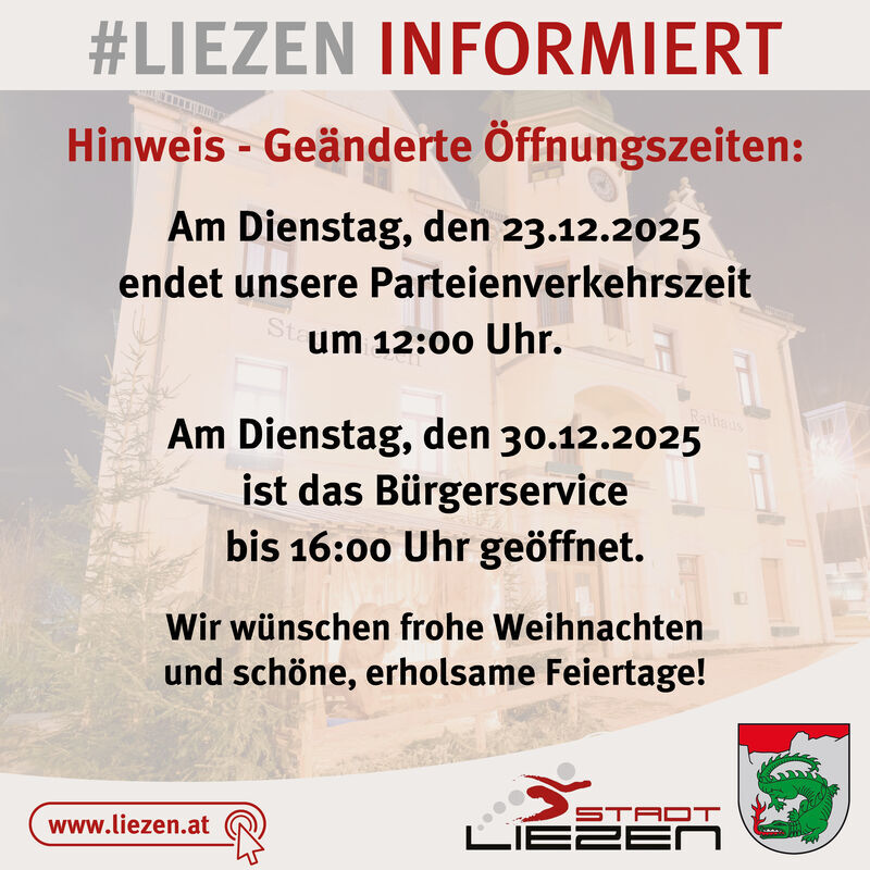 Geänderte Öffnungszeiten Rathaus